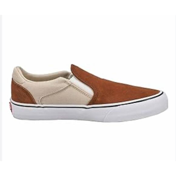 Vans Unisex Canvas Suede Asher DX Deluxe Low Cut Slip On Shoes Brown Beige 10.5 - Picture 1 of 9
